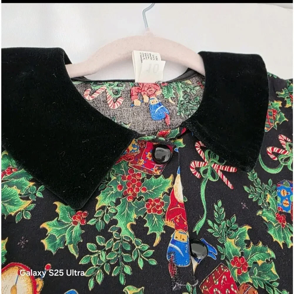 Therese Childs Christmas‎ Dress Sz 10 Xmas Design Y2k Velvet Collar Holiday